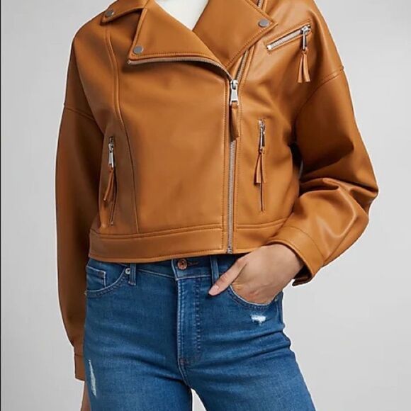 Express Cropped Faux Leather Moto Jacket - Picture 5 of 7